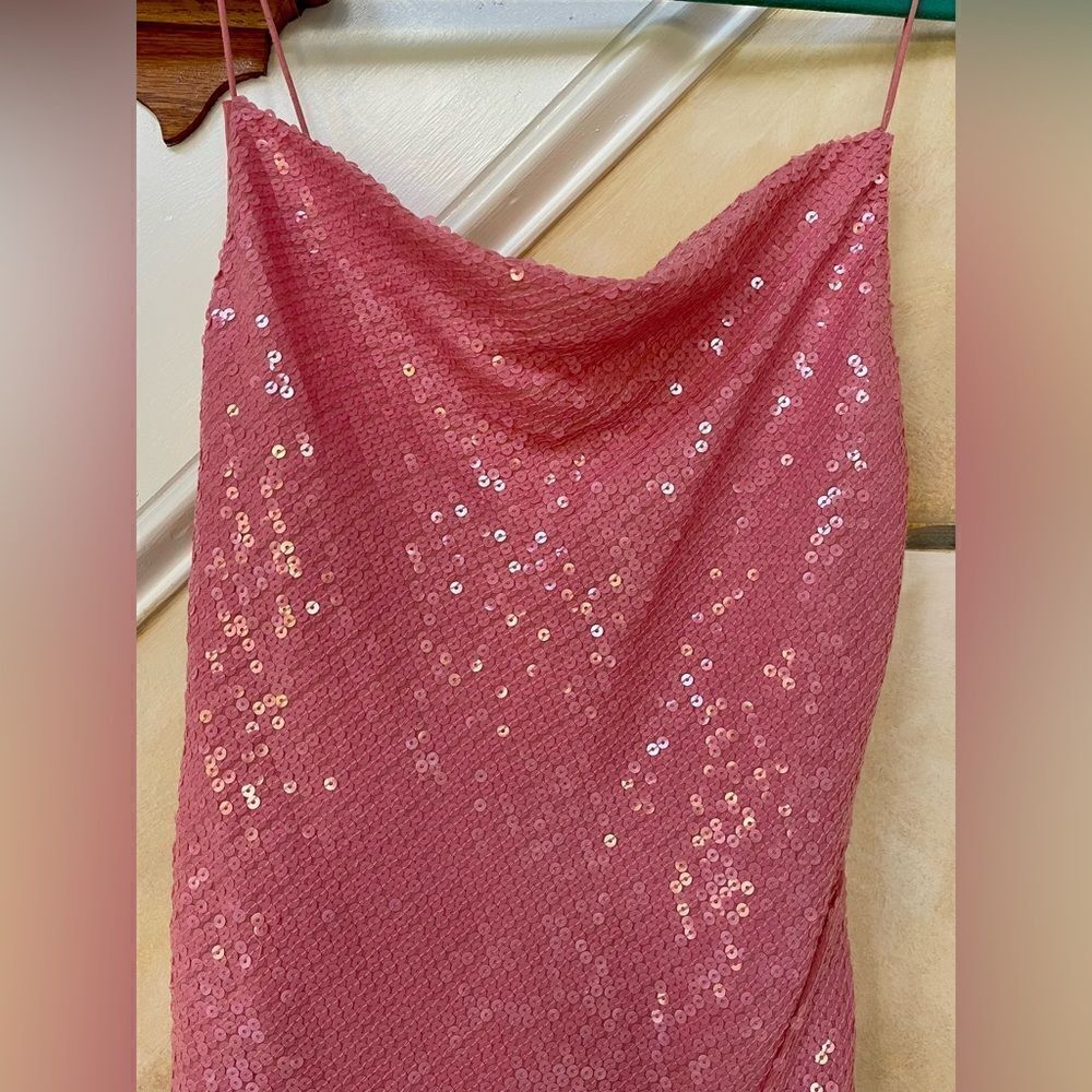 Pink Sequin Cowl Neck Dress - Picture 4 of 7